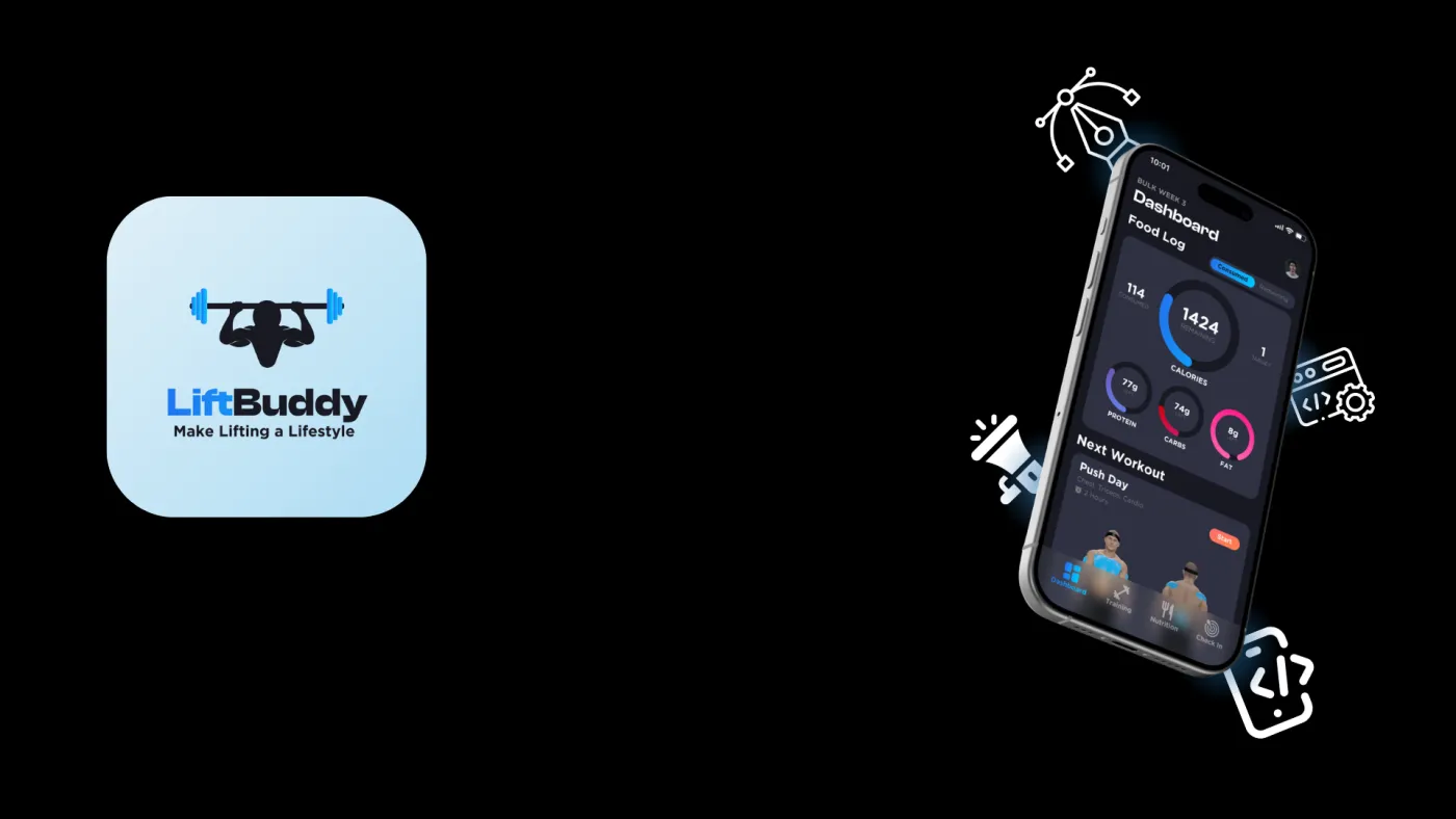 LiftBuddy app icon alongside the dashboard UI