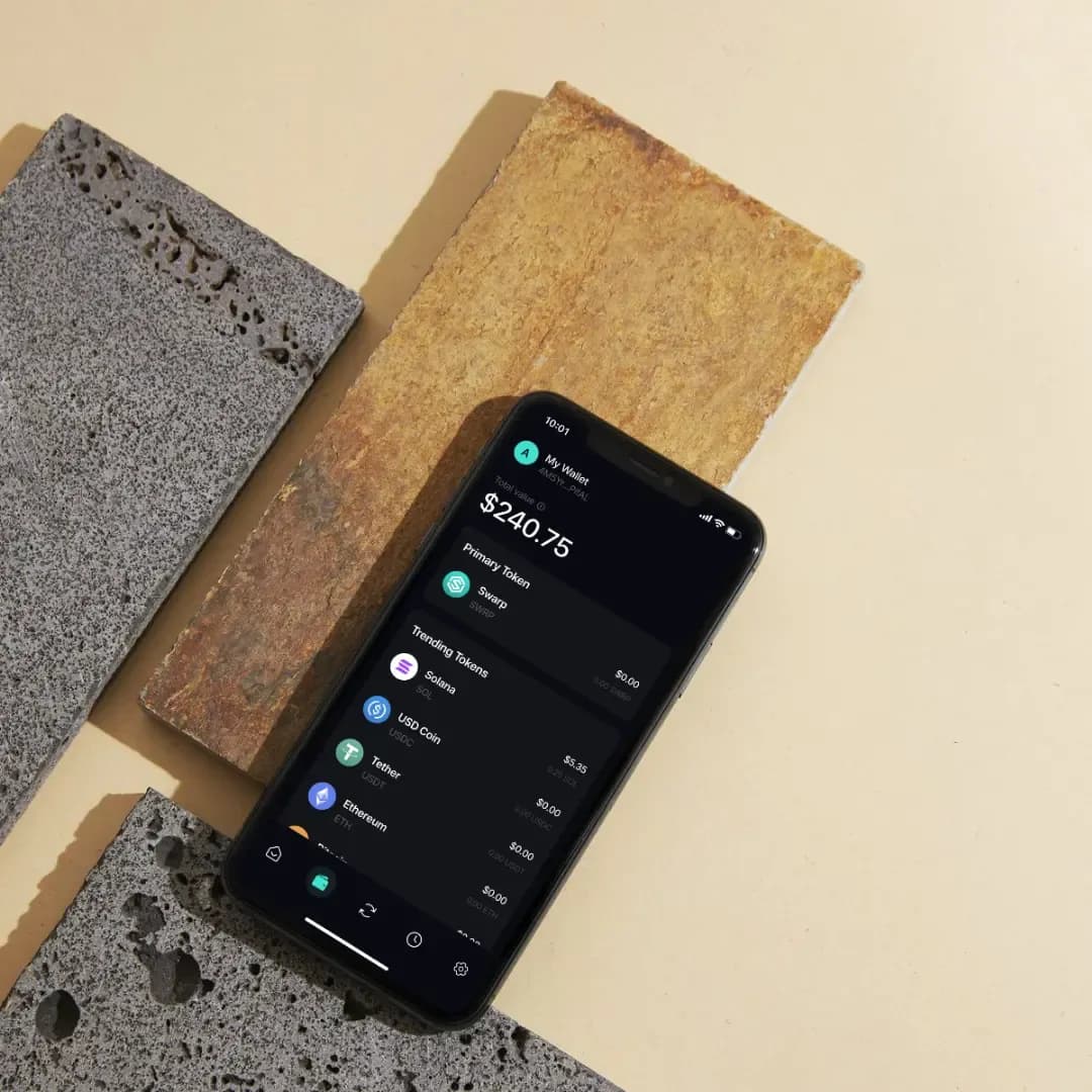 A Swarp Pay balance and token list on a phone