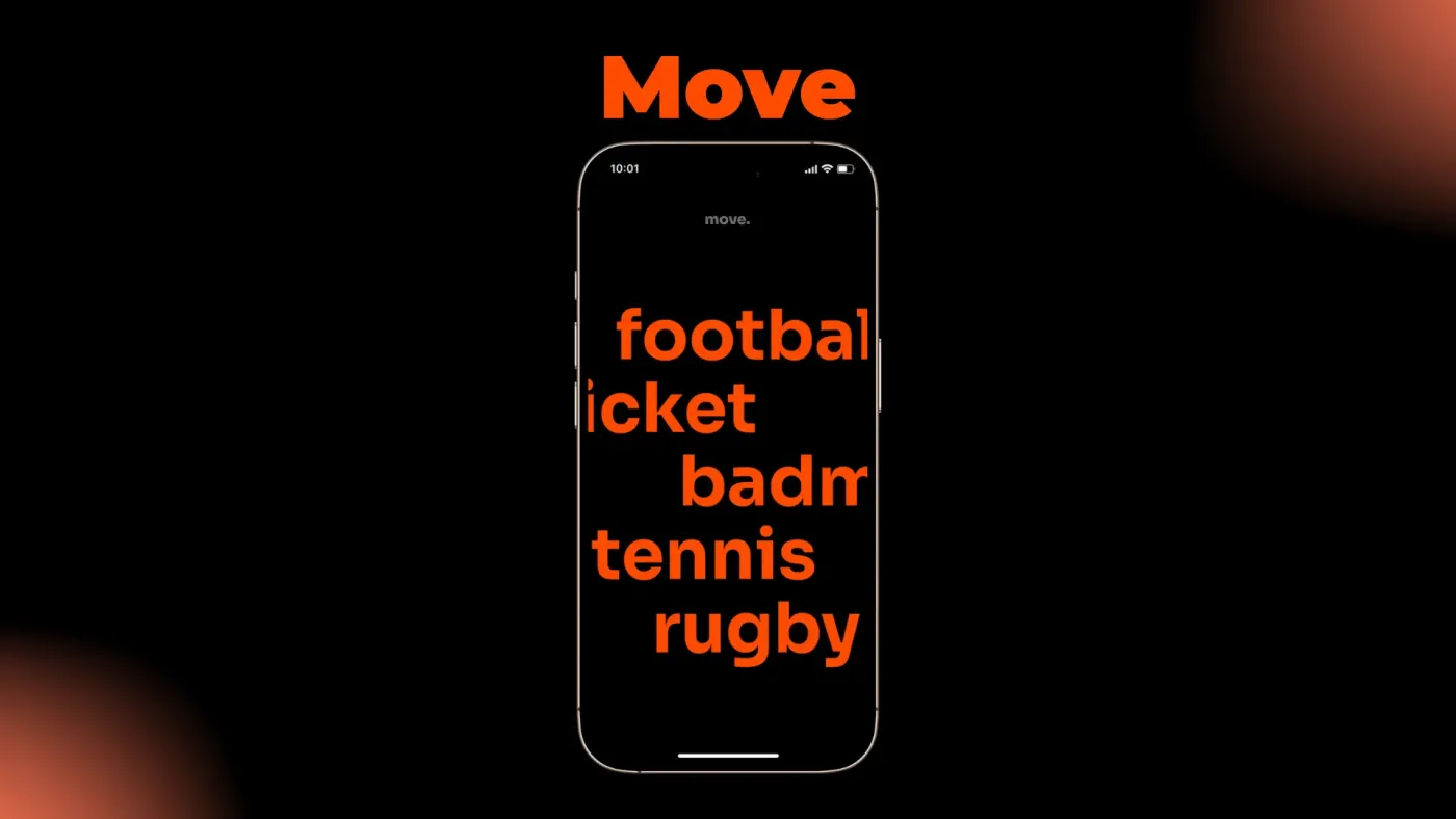 Move sport picker listing football, cricket, badminton, tennis and rugby