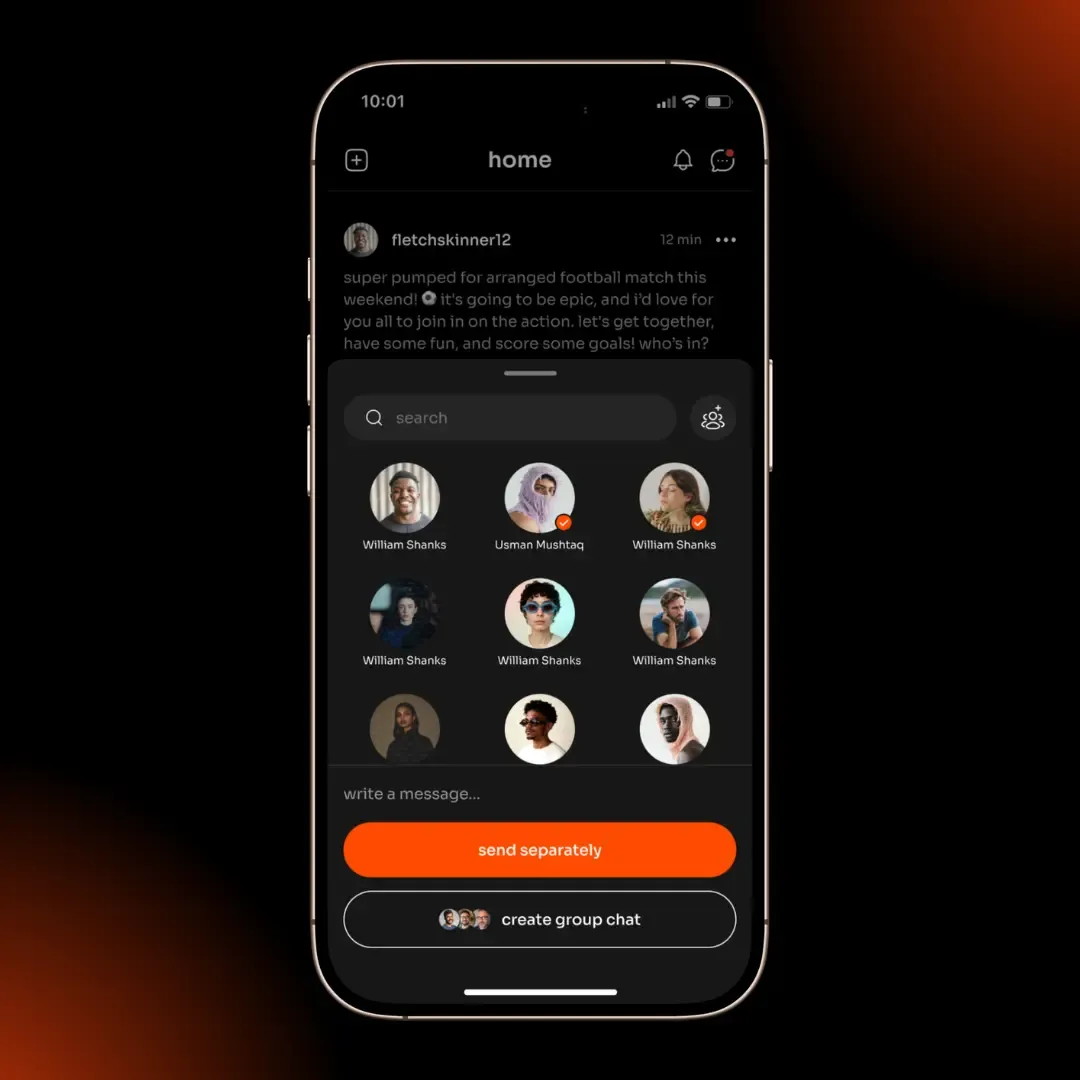 Move home feed and group chat for organising a game