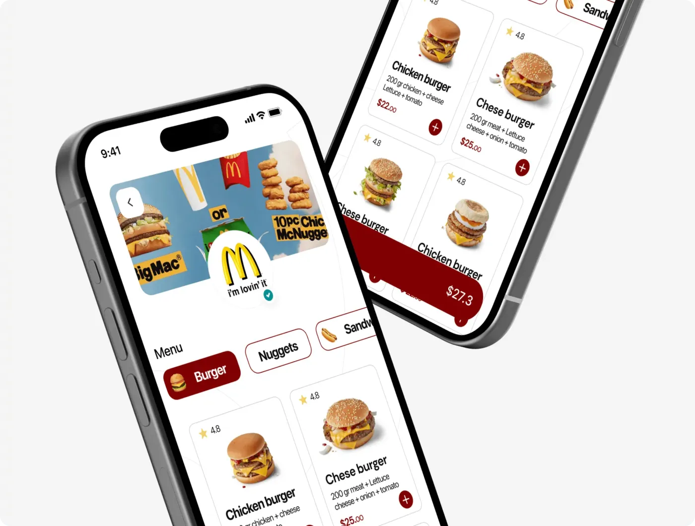 TWLM restaurant menu screens on two phones